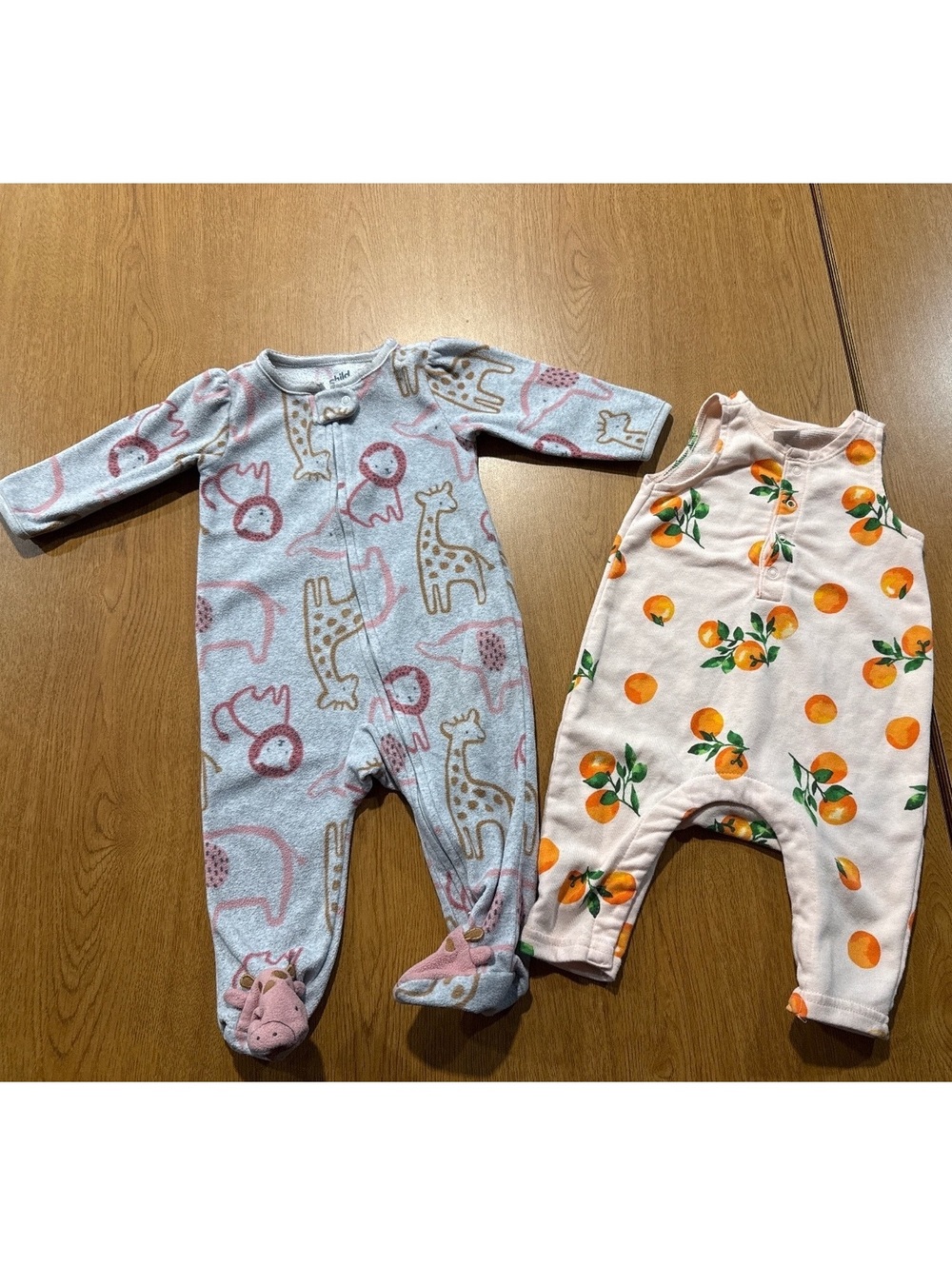 Adorable Baby Sleepwear Duo - Animal Print & Orange Blossom Sleeper Sets